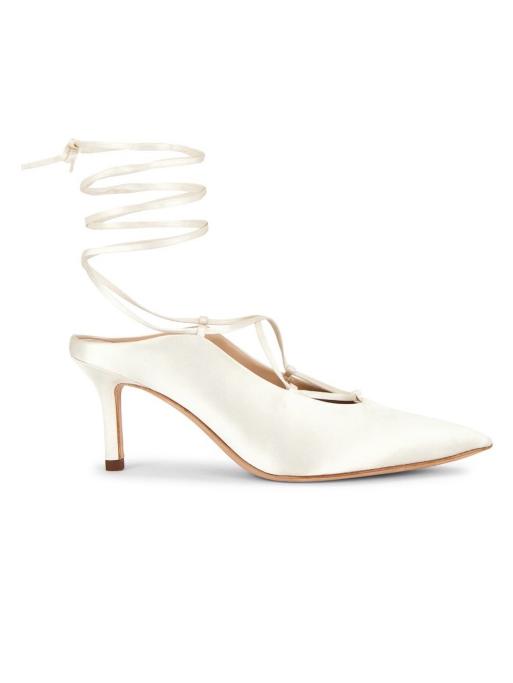 Favorite Daughter Ivory Satin Pointed-Toe Lace-Up Heels
